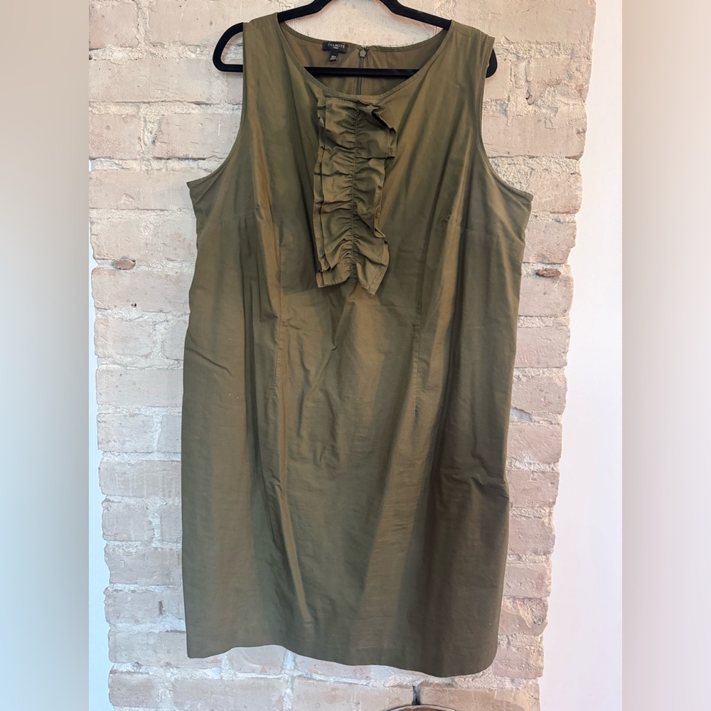 Talbots Olive Green Ruffle Front Dress - Picture 2 of 5